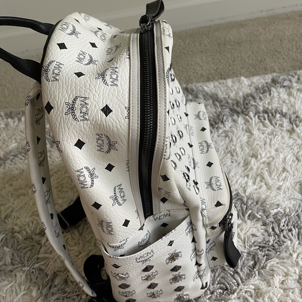 MCM White Logo Studded Leather Mini Backpack - Picture 3 of 6